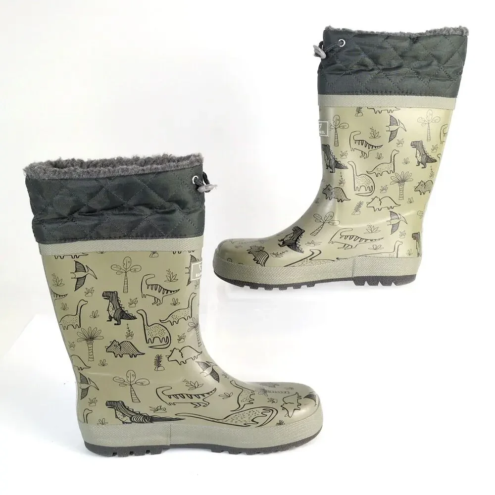 RainAngel Kids Boys 4 Gray Dinosaur Print Rubber Rain Boots, Insulated Lining - Picture 5 of 11